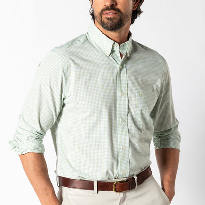 Duck Head Men's Long Sleeve Performance Poplin Sport Shirt in Pear Green