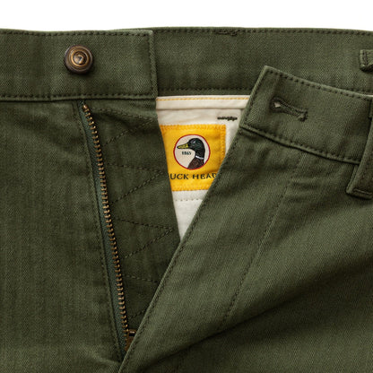 Duck Head Men's Wool Herringbone Gold School Chino in Duck Green