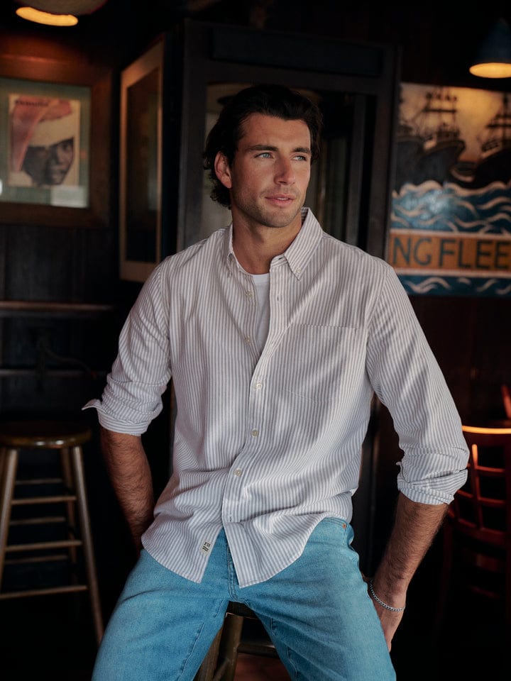 Fair Harbor Men's Salty Oxford Shirt in Oak Stripe