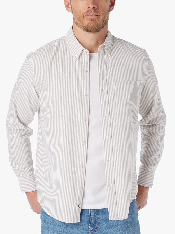 Fair Harbor Men's Salty Oxford Shirt in Oak Stripe