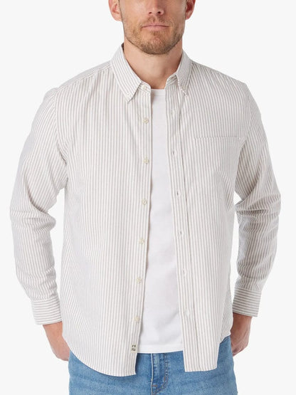 Fair Harbor Men's Salty Oxford Shirt in Oak Stripe
