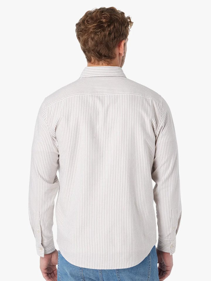 Fair Harbor Men's Salty Oxford Shirt in Oak Stripe