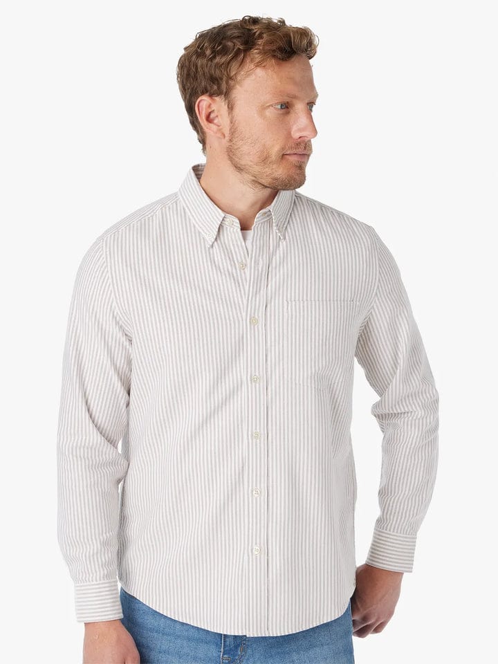 Fair Harbor Men's Salty Oxford Shirt in Oak Stripe