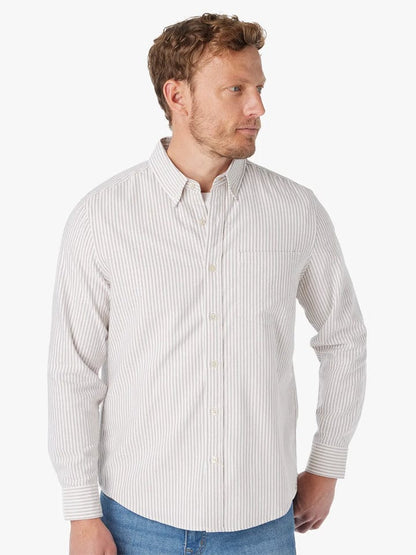 Fair Harbor Men's Salty Oxford Shirt in Oak Stripe