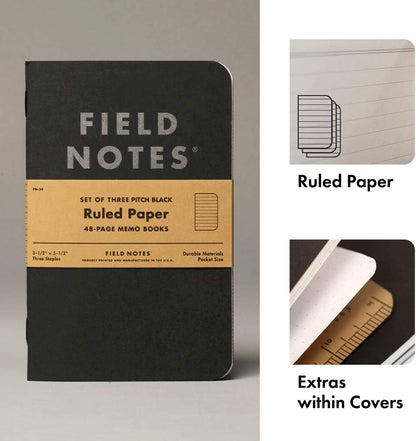 Field Notes Pitch Black Memo Book Ruled 3-Pack