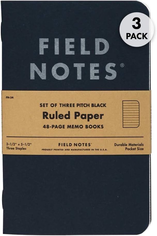 Field Notes Pitch Black Memo Book Ruled 3-Pack