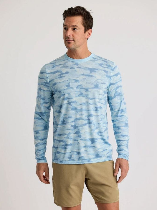 Free Fly Men's Bamboo Light weight Long Sleeve in Seasmoke Camo Surf Blue