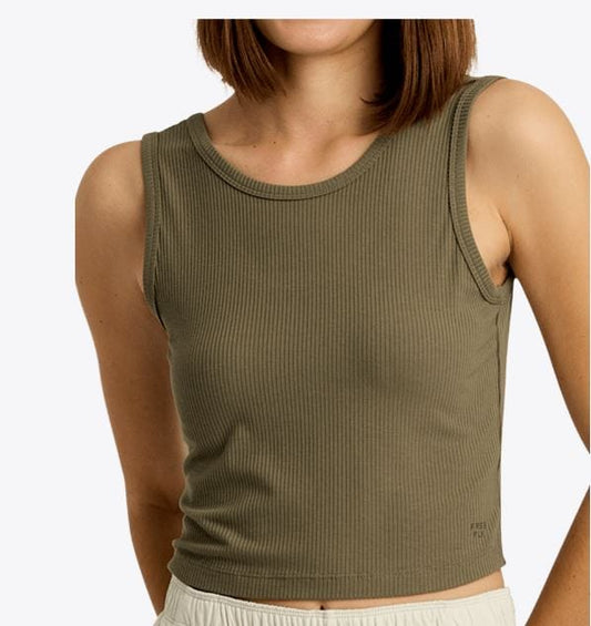 Free Fly Women's Ribbed Bamboo Tank in Smokey Olive