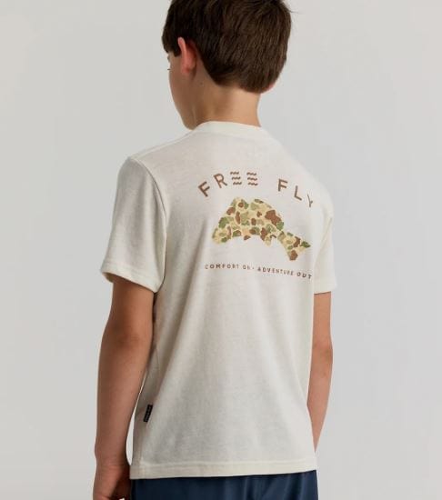 Free Fly Youth Vintage Camo Redfish Tee in Heather Birch