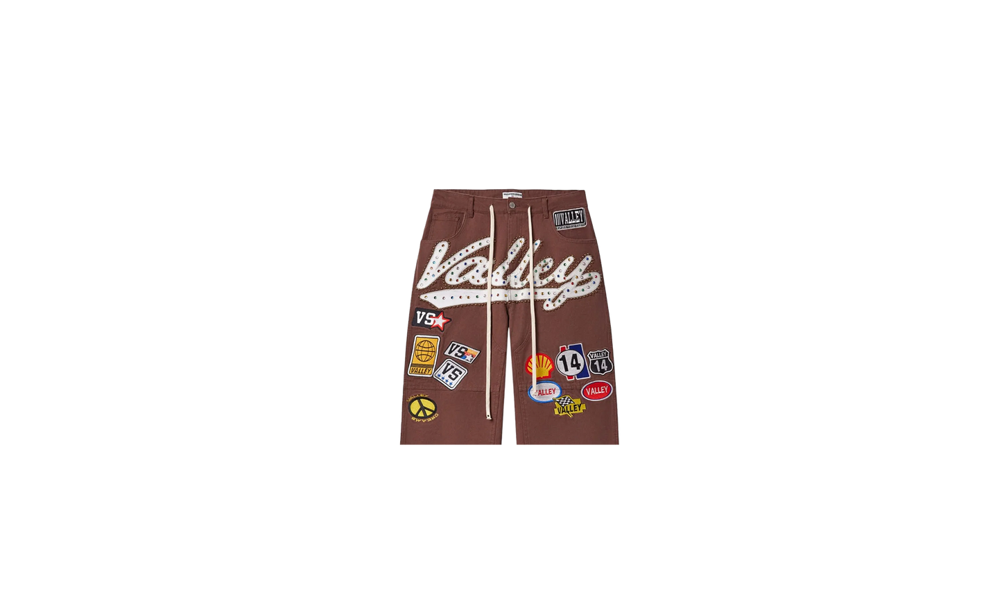 DIV Jeweled Patch Valley Denim Carpenter Pants "Brown"