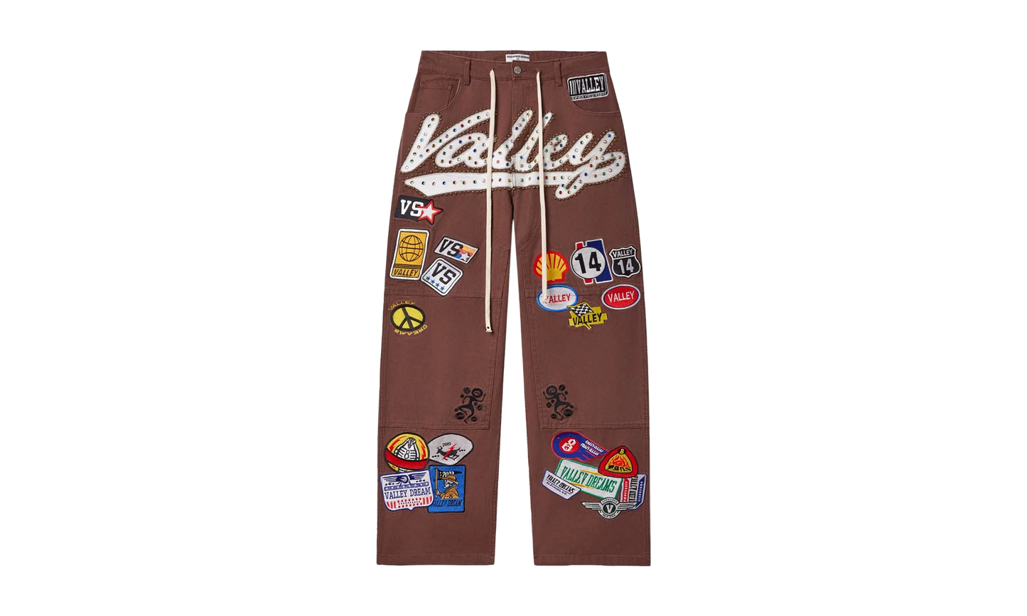 DIV Jeweled Patch Valley Denim Carpenter Pants "Brown"