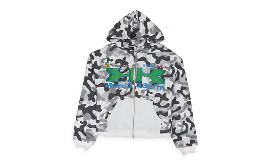 CAMO DOUBLE LAYERED HOODIE "MURD333R.FM - WHITE"