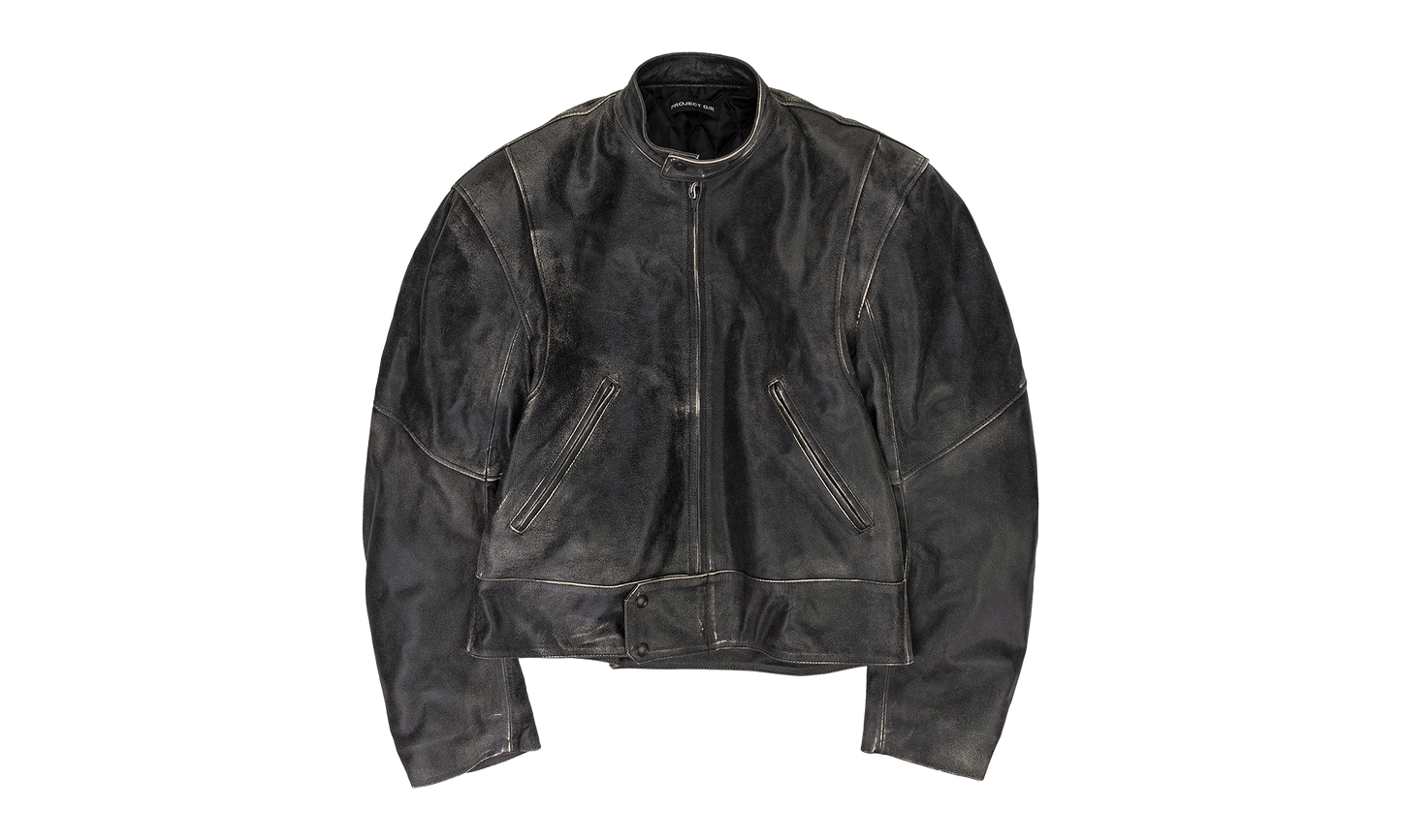 DISTRESSED BIKER LEATHER JACKET "BLACK"
