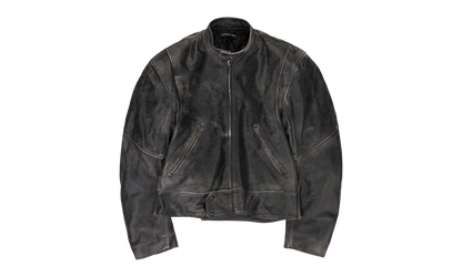 DISTRESSED BIKER LEATHER JACKET "BLACK"