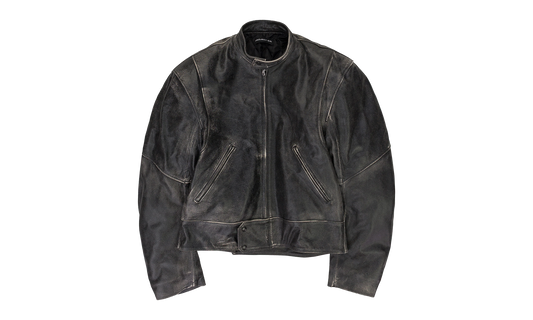 DISTRESSED BIKER LEATHER JACKET "BLACK"