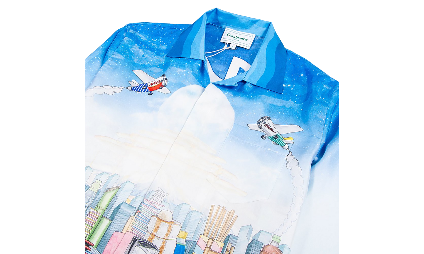Cafe Silk Shirt "White / Blue"