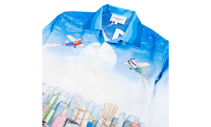 Cafe Silk Shirt "White / Blue"
