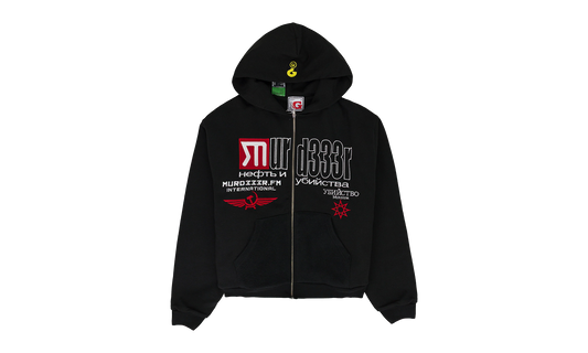 DOUBLE LAYERED HOODIE "MURD333R.FM - Black"