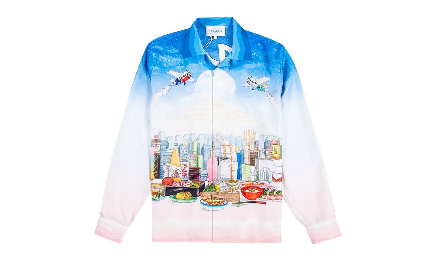 Cafe Silk Shirt "White / Blue"