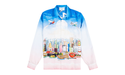 Cafe Silk Shirt "White / Blue"