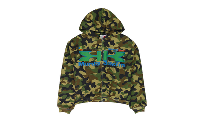 CAMO DOUBLE LAYERED HOODIE "MURD333R.FM - GREEN"