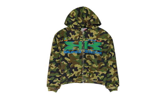CAMO DOUBLE LAYERED HOODIE "MURD333R.FM - GREEN"