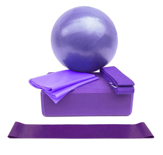 5pcs Yoga Equipment Set Include Yoga Ball Yoga Blocks Stretching Strap Resistance Loop Band Exercise Band (Various Colors)